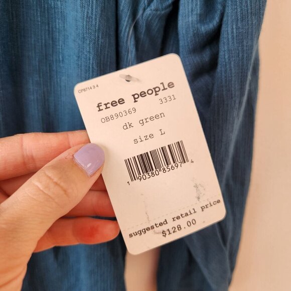 NWT Free People Sundown Jersey Dress Blue Dark Green Fitted Boho Women's L - Picture 7 of 8
